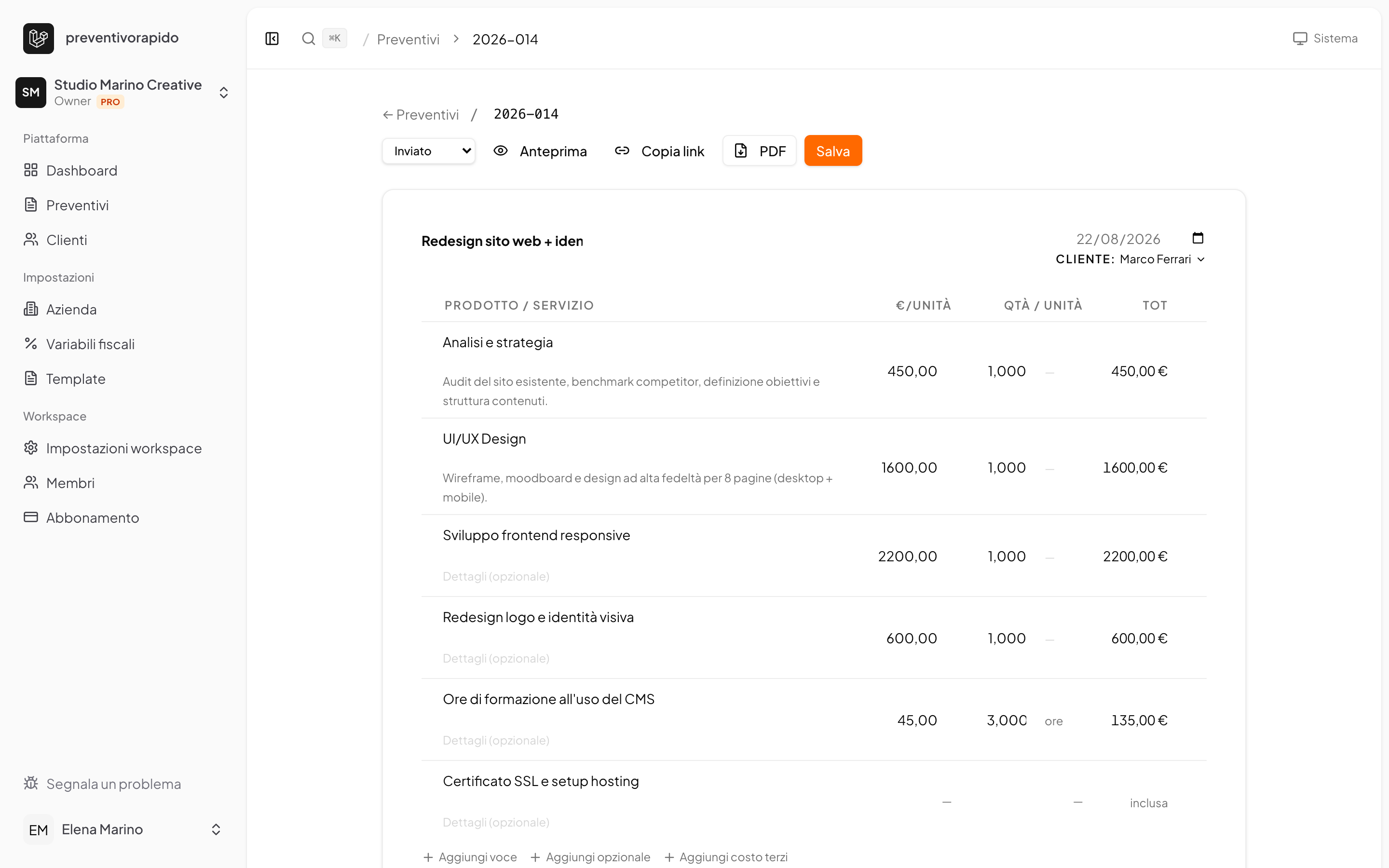PreventivoRapido — L'editor a blocchi